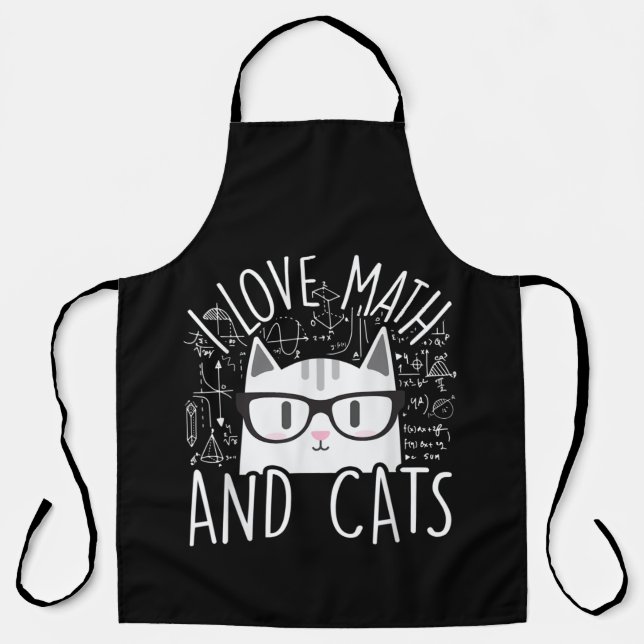 I Love Math And Cats Cute Kitty Cat Apron (Front)