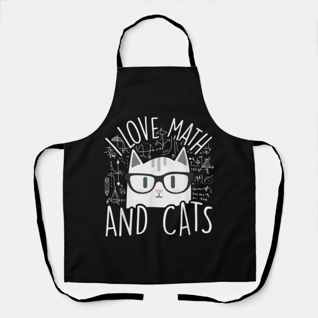 I Love Math And Cats Cute Kitty Cat Apron (Front)