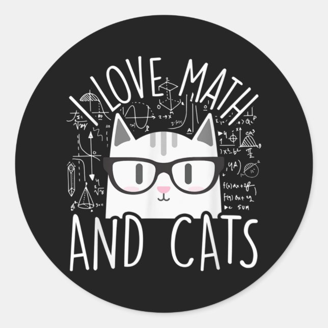 I Love Math And Cats Cute Kitty Cat Classic Round Sticker (Front)