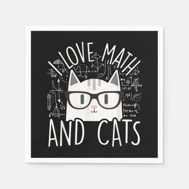 I Love Math And Cats Cute Kitty Cat Napkin (Front)