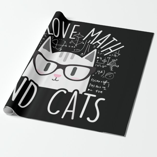 I Love Math And Cats Cute Kitty Cat Wrapping Paper (Unrolled)