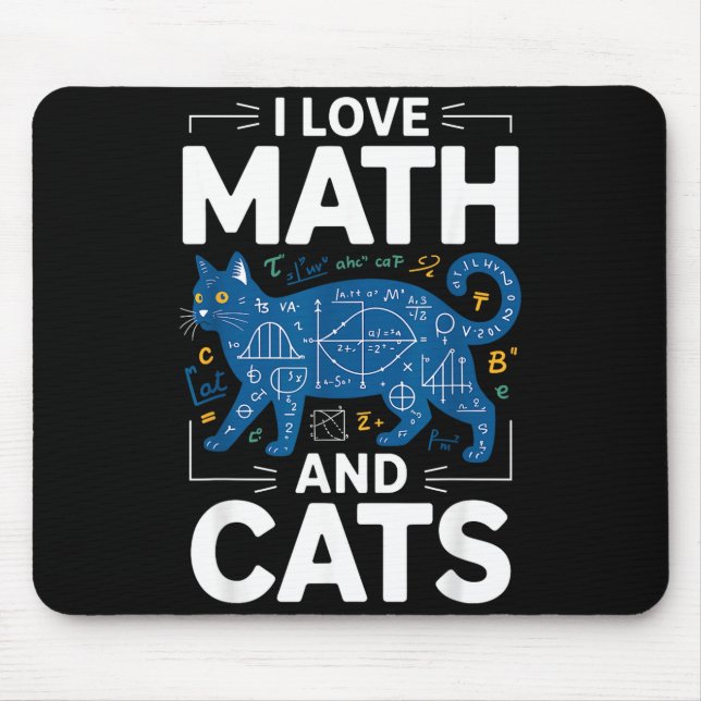 I Love Math And Cats Funny Teacher Student Kitten  Mouse Pad (Front)