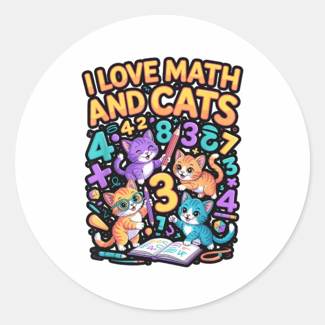 I Love Math And Cats Teacher Student  Classic Round Sticker (Front)