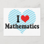 I Love Mathematics Postcard<br><div class="desc">I Love Mathematics
 Great I Love Mathematics product with a big heart filled with red stripes. This and many more Mathematics gifts,  with also other calculus  products for Mathematics lovers available at our store.</div>