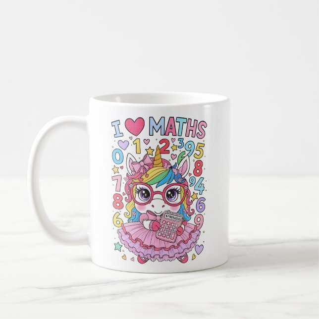 I Love Maths Cute Unicorn Calculator Mug (Left)