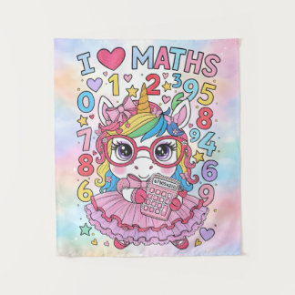 I Love Maths Cute Unicorn Calculator Poster for Ki Tapestry