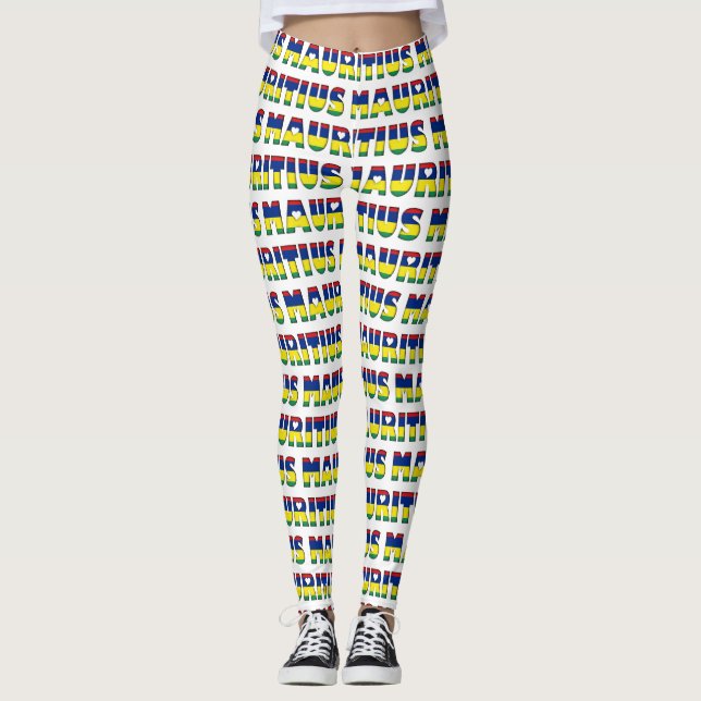 I Love Mauritius Flag Colours Typography Pattern Leggings (Front)