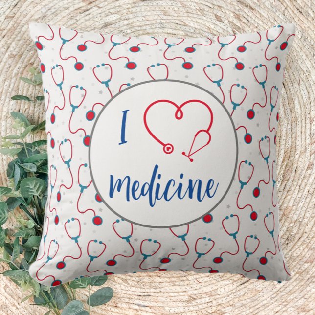 "I love medicine" stethoscope medical doctor gift Cushion (Creator Uploaded)