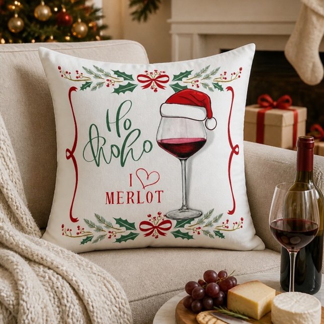 I Love Merlot Christmas Pillow (Creator Uploaded)