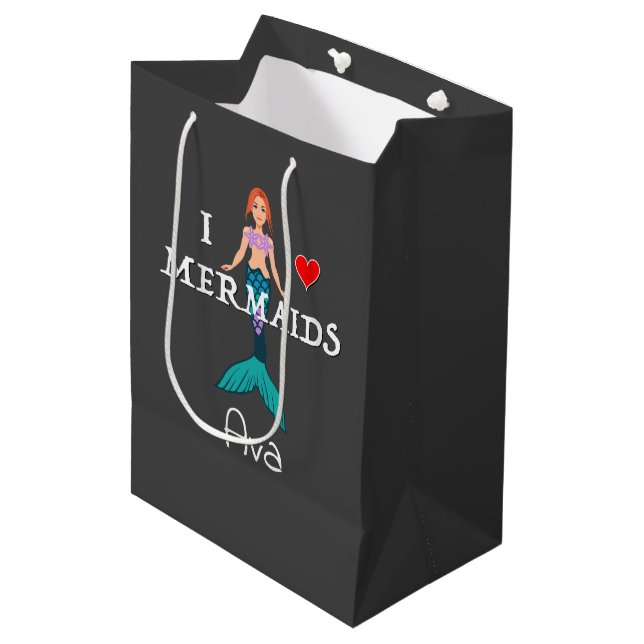 I Love Mermaids Design - Gift Bag - Medium (Front Angled)