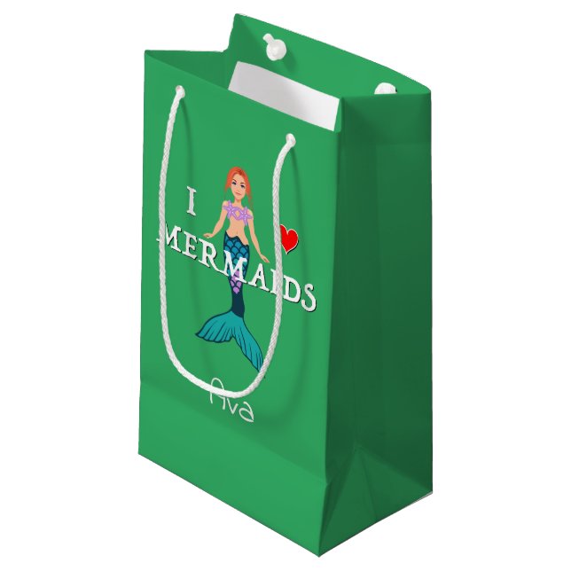 I Love Mermaids Design - Gift Bag - Small (Front Angled)