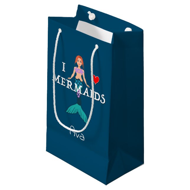 I Love Mermaids Design - Gift Bag - Small (Front Angled)