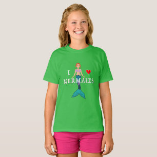 I Love Mermaids Design - Girls' Basic T-Shirt