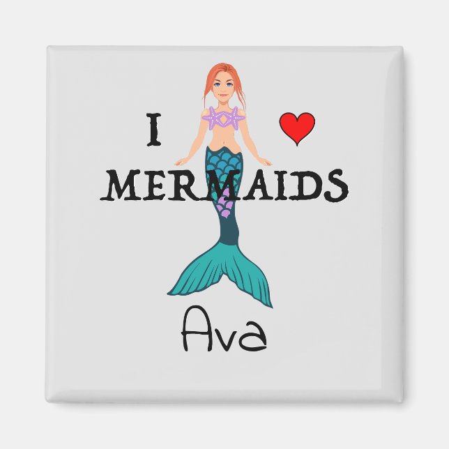 I Love Mermaids Design - Square Magnet (Front)