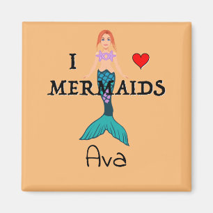 I Love Mermaids Design - Square Magnet