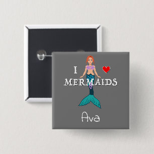I Love Mermaids Design - Square Magnet 15 Cm Square Badge