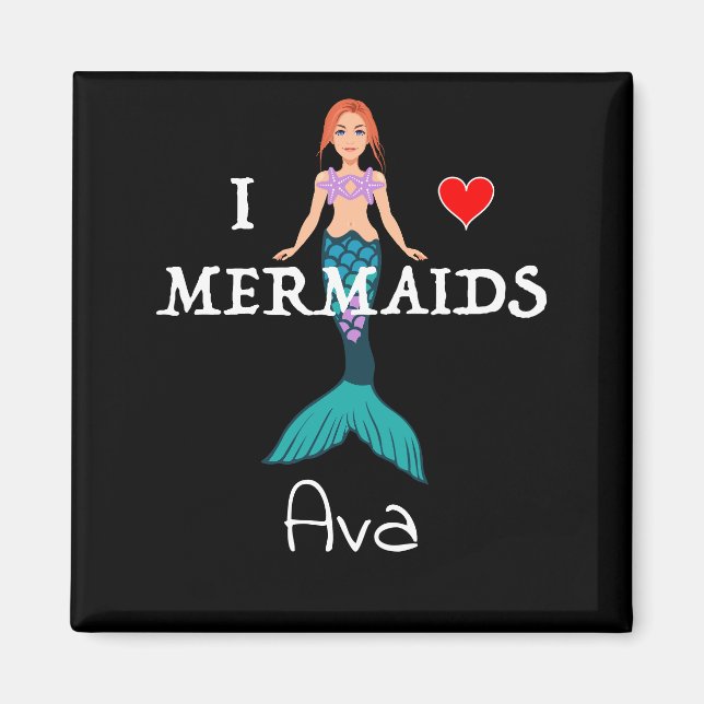 I Love Mermaids Design - Square Magnet Button (Front)