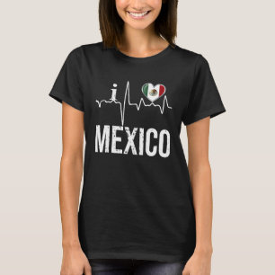 I Love Mexico Heartbeat Flag For Mexican Pride T-Shirt