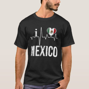 I Love Mexico Heartbeat Flag For Mexican Pride T-Shirt