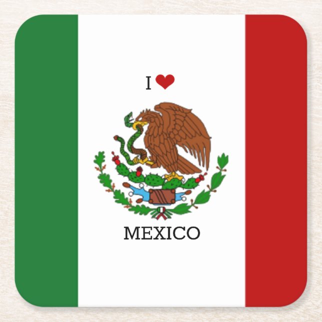 i love mexico - mexican flag, square paper coaster (Front)