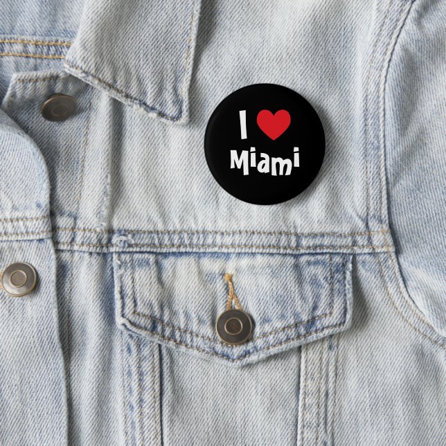 I Love Miami Red Heart White on Black 6 Cm Round Badge (In Situ)