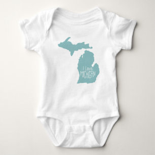 I Love Michigan Blue Grey Baby Bodysuit