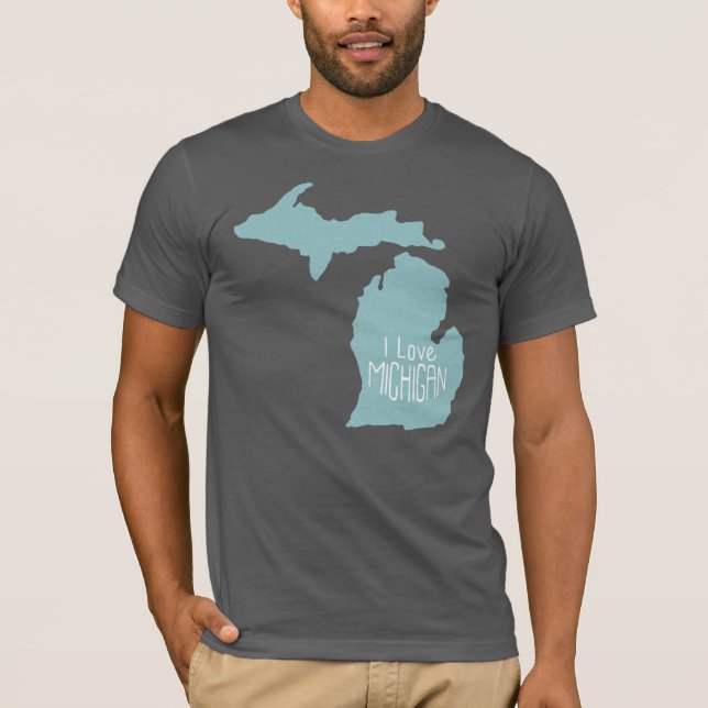 I Love Michigan Blue Grey T-Shirt (Front)