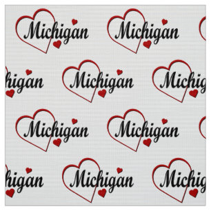 I Love Michigan Hearts Fabric