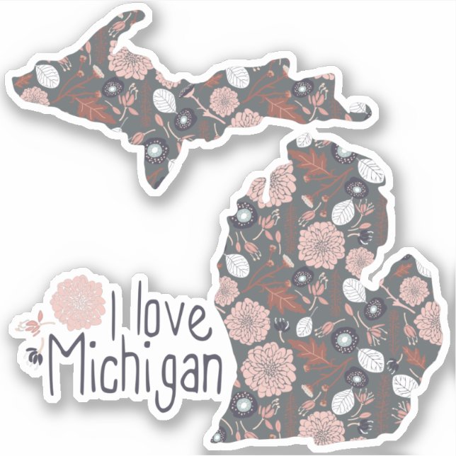 I Love Michigan Playful Floral Pink Brown Black (Front)