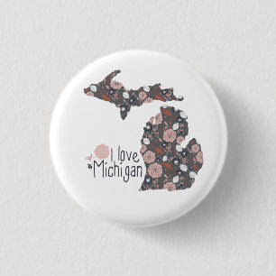 I Love Michigan Playful Floral Pink Brown Black 3 Cm Round Badge