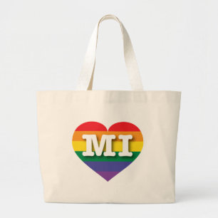 I Love Michigan Rainbow Heart Large Tote Bag