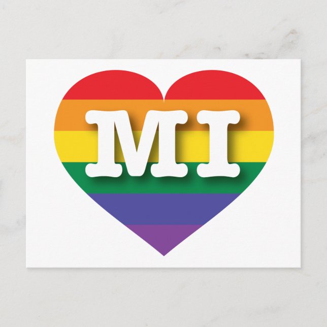 I Love Michigan Rainbow Heart Postcard (Front)