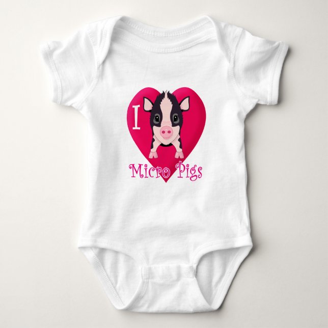 I Love Micro Pigs Baby Bodysuit (Front)