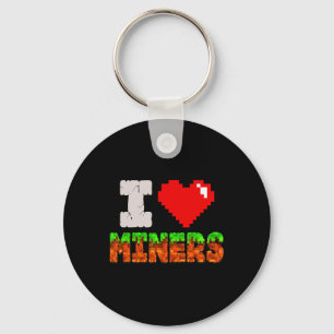 I Love Miners Funny Heart Video Gamer Meme Pixel G Key Ring