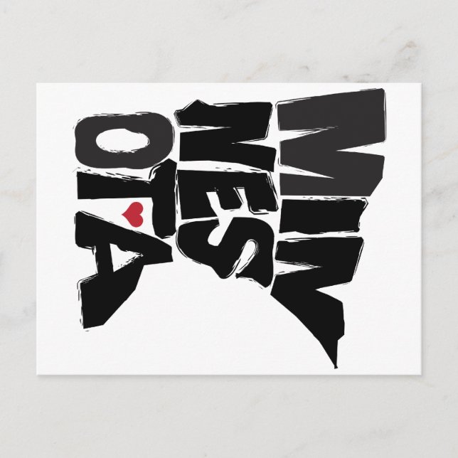 I Love Minnesota State Map Art Postcard (Front)