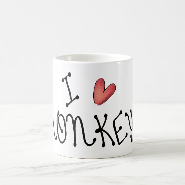 I Love Monkeys Cute Handwritten Typography Coffee Mug (Creator Uploaded)
