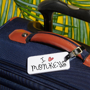 I Love Monkeys Cute Handwritten Typography Luggage Tag
