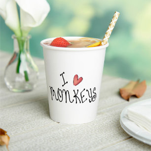 I Love Monkeys Cute Handwritten Typography Paper Cups