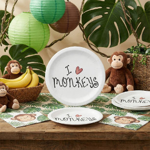 I Love Monkeys Cute Handwritten Typography Paper Plate