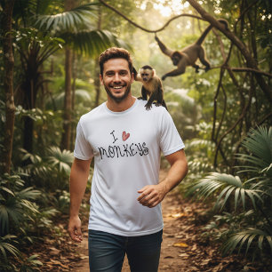 I Love Monkeys Cute Handwritten Typography T-Shirt