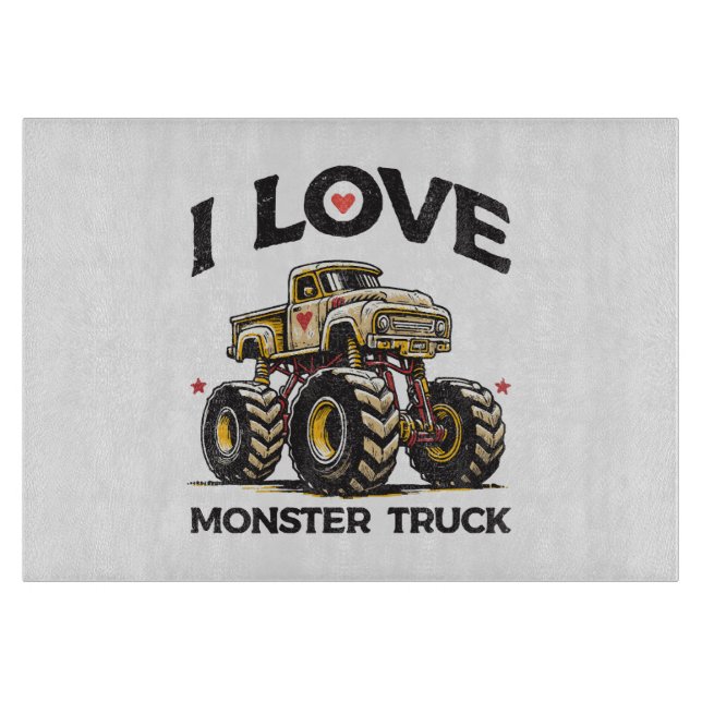 I Love Monster Truck Cutting Board (Front)
