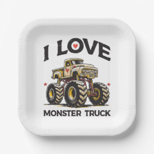 I Love Monster Truck Paper Plate