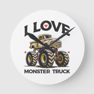 I Love Monster Truck Round Clock