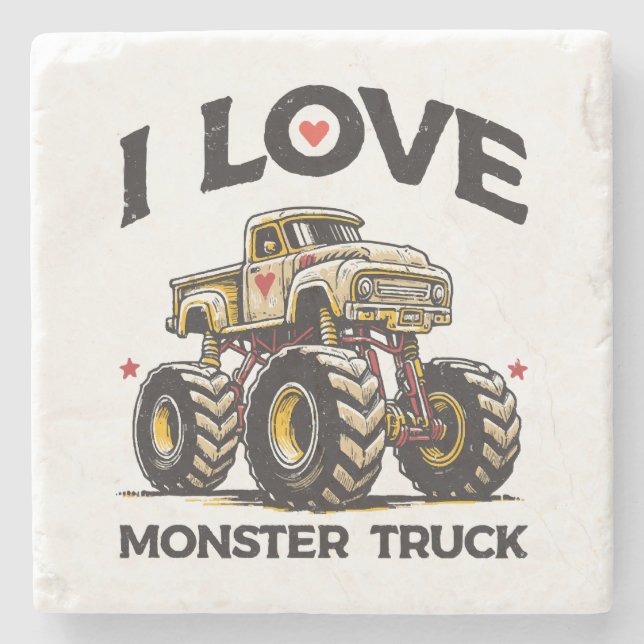 I Love Monster Truck Stone Coaster (Front)