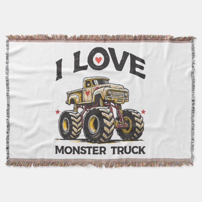 I Love Monster Truck Throw Blanket (Front)
