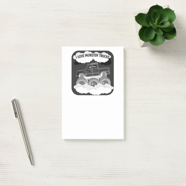 I Love Monster Trucks Shower Grey Scale Post-it No Notes (Office)