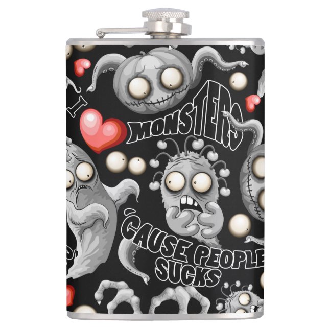 I Love Monsters 'cause People Sucks Hip Flask (Front)