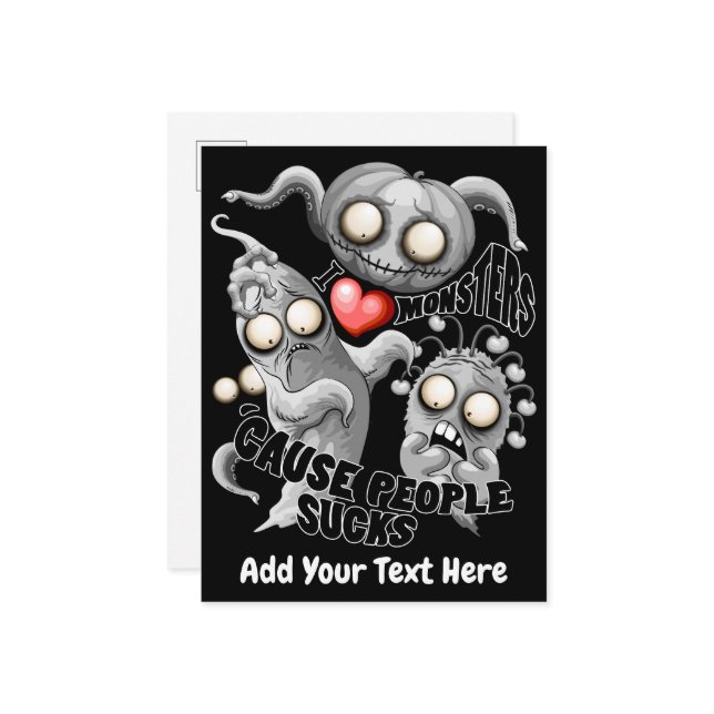 I Love Monsters 'cause People Sucks Invitation Postcard (Front/Back In Situ)