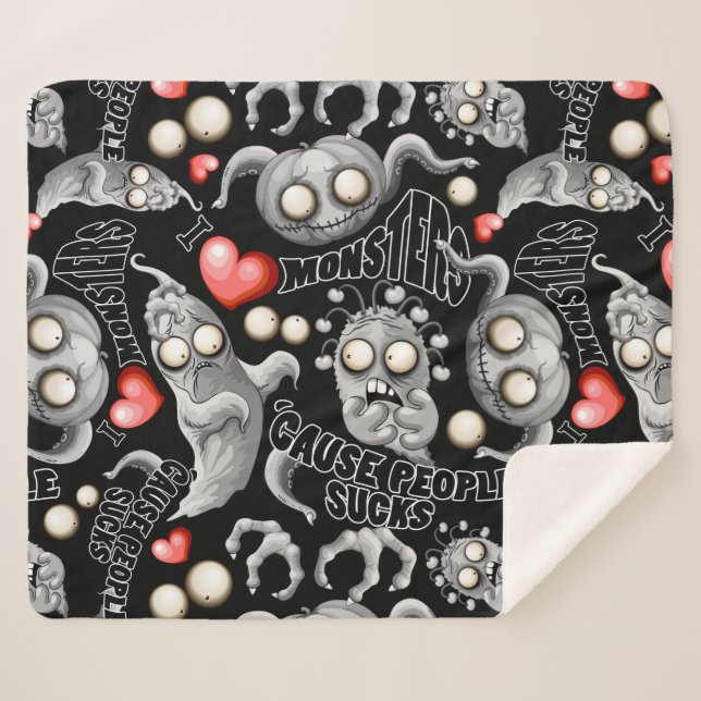 I Love Monsters 'cause People Sucks Sherpa Blanket (Front (Horizontal))