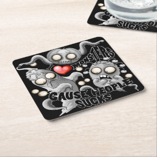 I Love Monsters 'cause People Sucks Square Paper Coaster